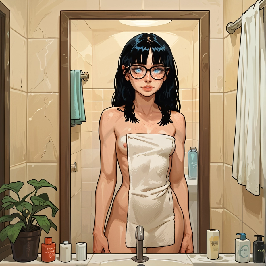 1girl, breasts, nipples, solo, glasses, nude · Yamete.gg