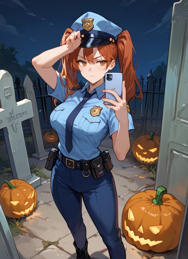 1girl, twintails, phone, necktie, police, solo · Yamete.gg