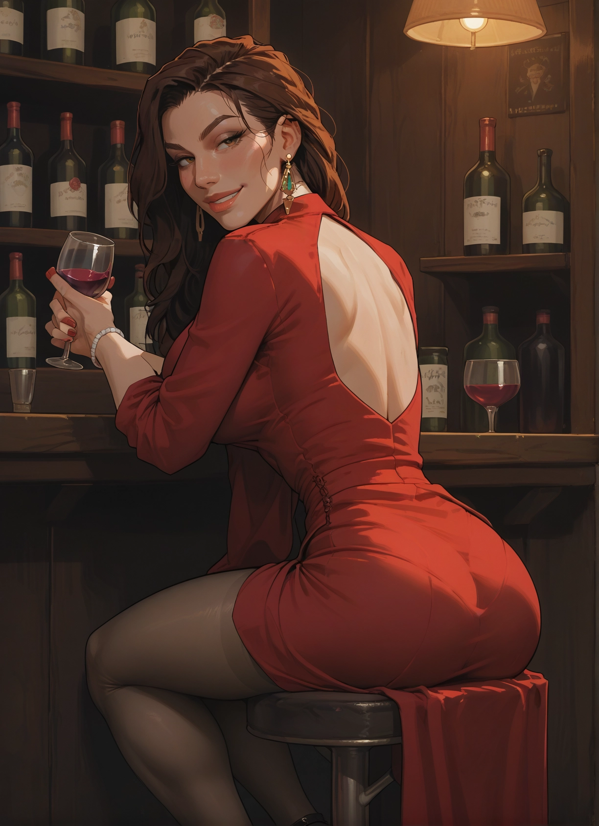 1girl, jewelry, cup, earrings, pantyhose, ass · Yamete.gg