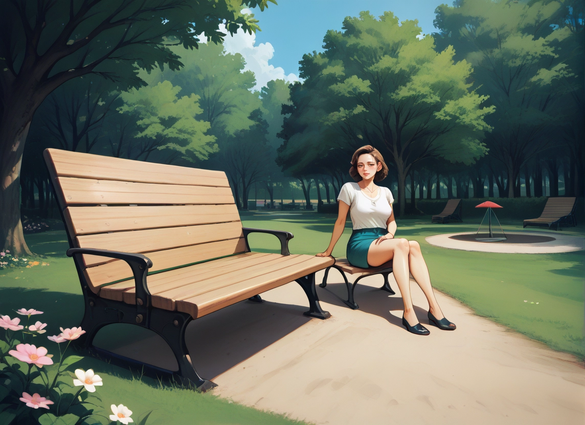 1girl, solo, flower, sitting, bench, skirt · Yamete.gg