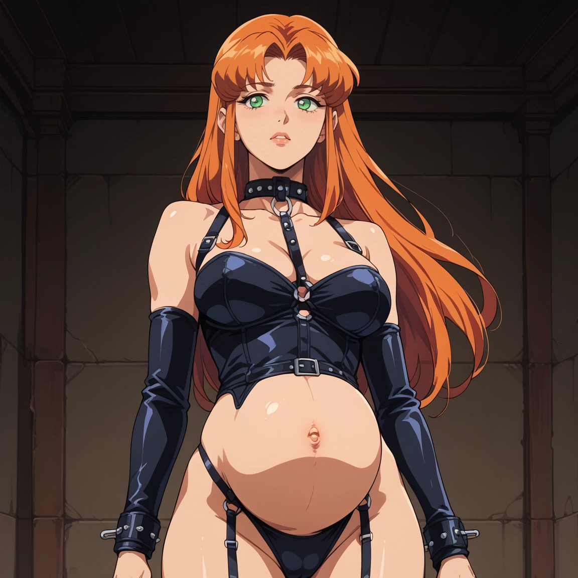 1girl, green eyes, long hair, solo, pregnant, breasts · Yamete.gg