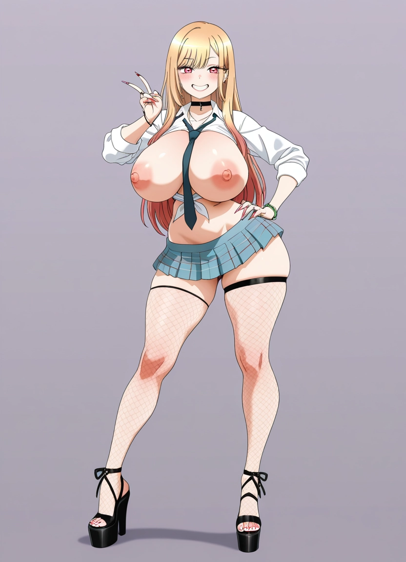1girl, breasts, nipples, blonde hair, kitagawa marin, solo