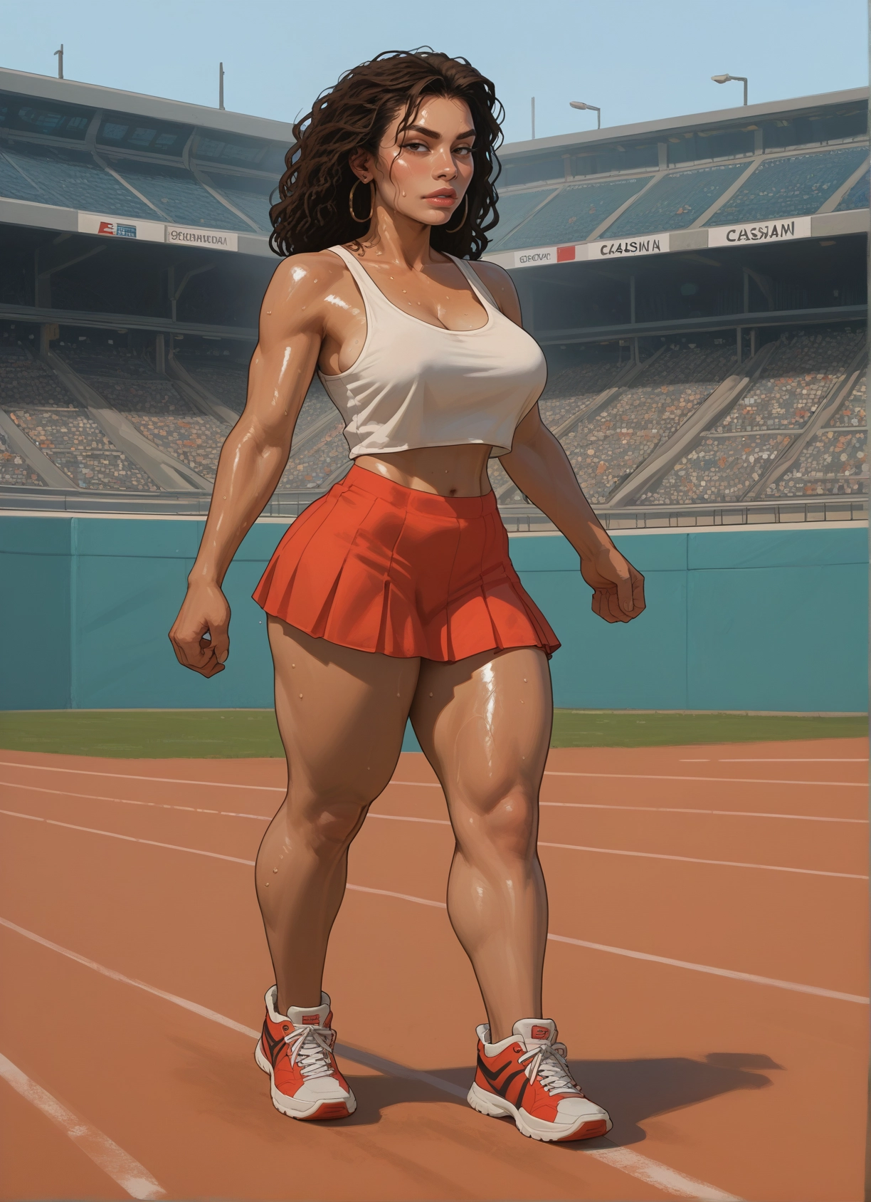 1girl, breasts, skirt, sweat, jewelry, shoes · Yamete.gg