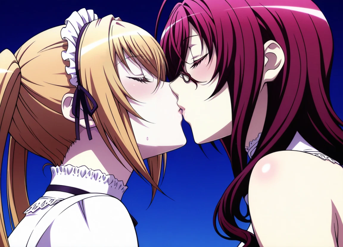 closed eyes, blonde hair, multiple girls, 2girls, blush, kiss · Yamete.gg
