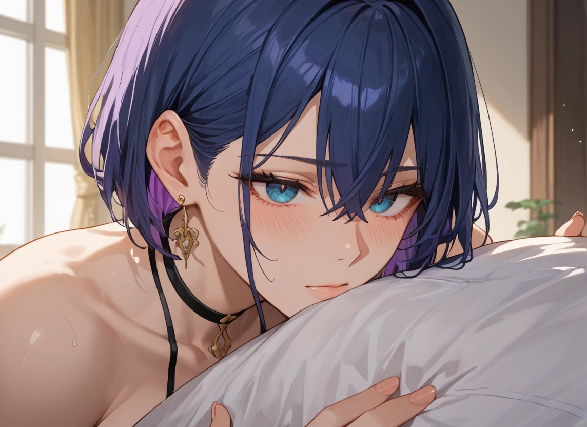 1girl, jewelry, earrings, blue eyes, blush, choker · Yamete.gg