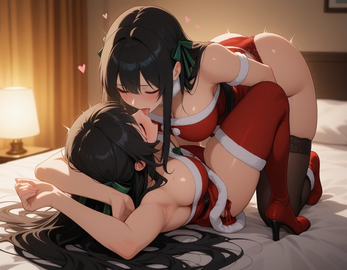 multiple girls, yuri, 2girls, red panties, black hair, breasts · Yamete.gg