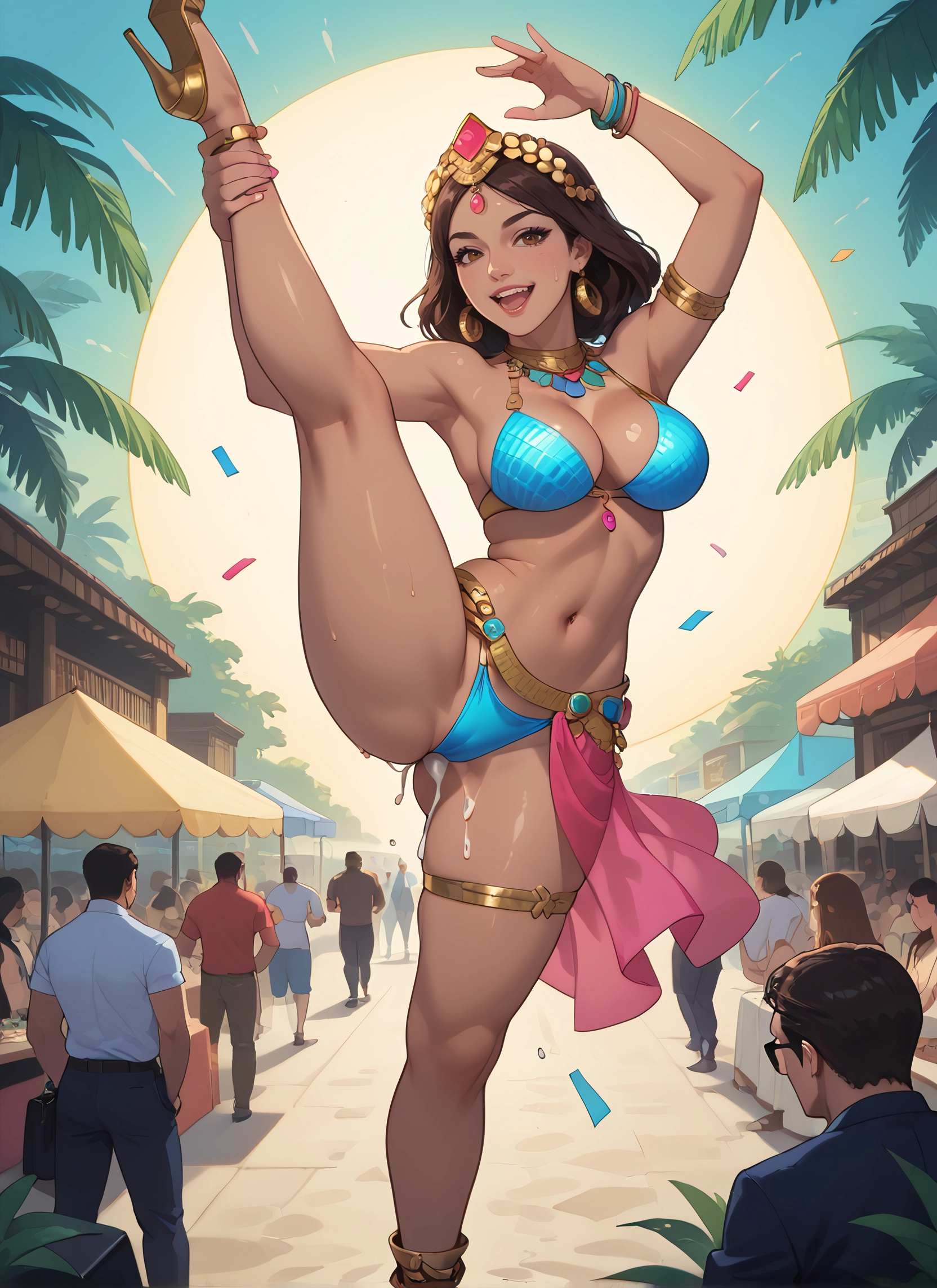 breasts, jewelry, standing, split, standing split, standing on one leg · Yamete.gg