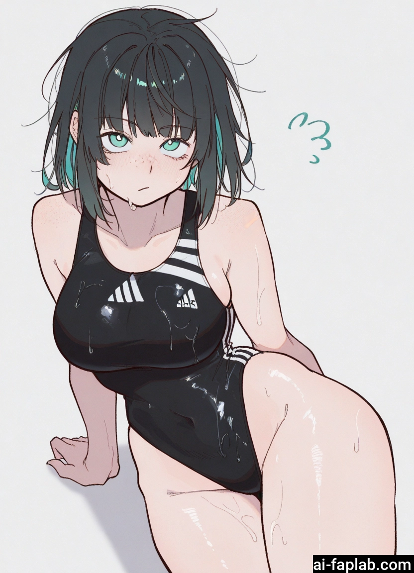 1girl, swimsuit, one-piece swimsuit, black hair, solo, breasts