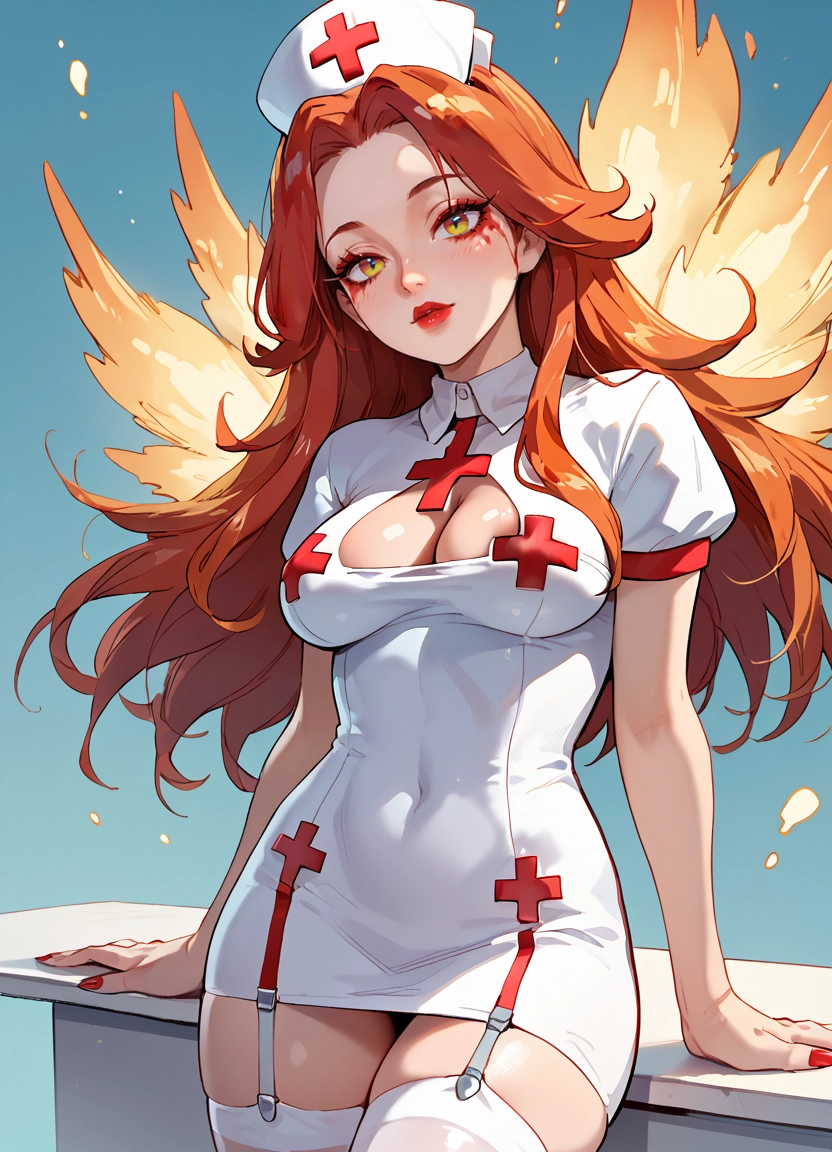 1girl, breasts, solo, nurse cap, nurse, thighhighs