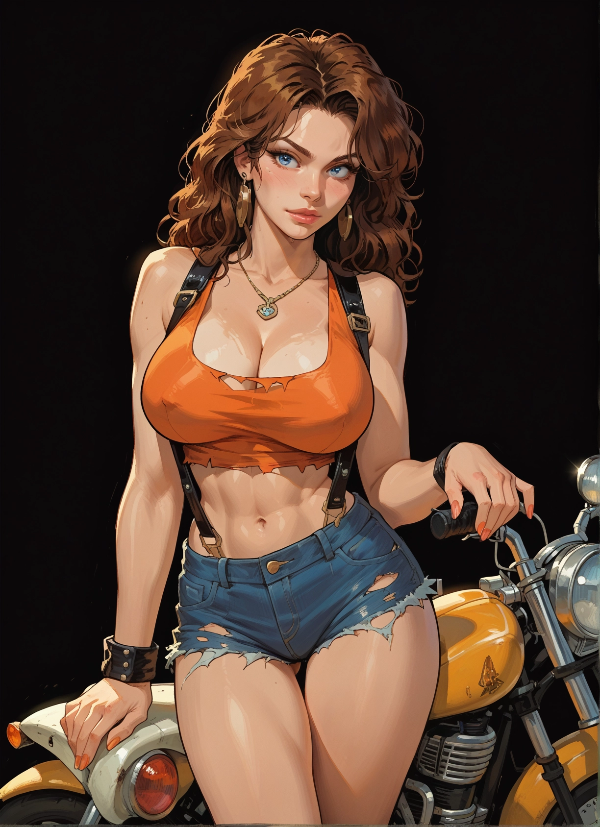 1girl, breasts, motor vehicle, ground vehicle, blue eyes, jewelry · Yamete.gg