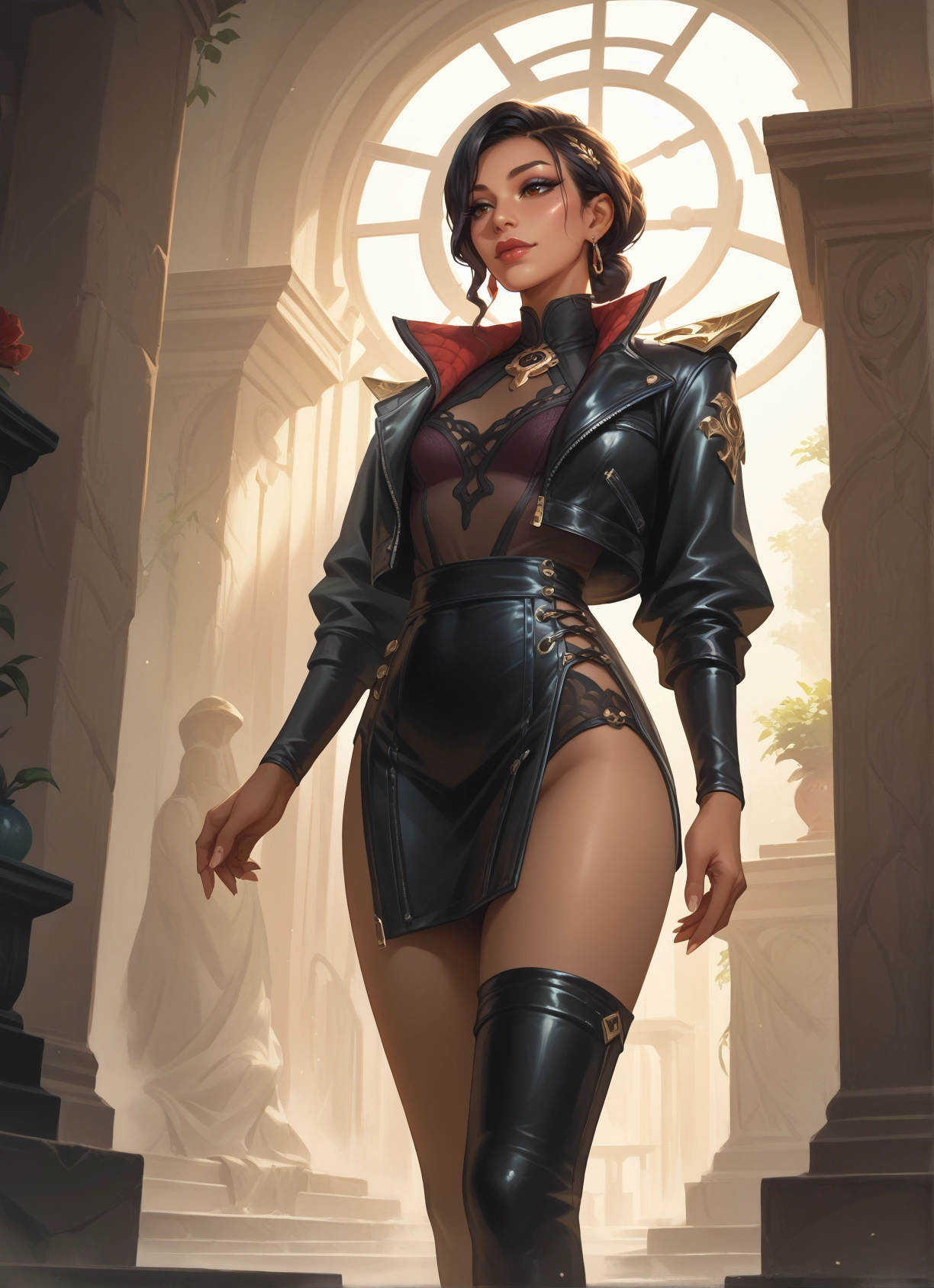 1girl, thighhighs, jacket, jewelry, solo, earrings · Yamete.gg