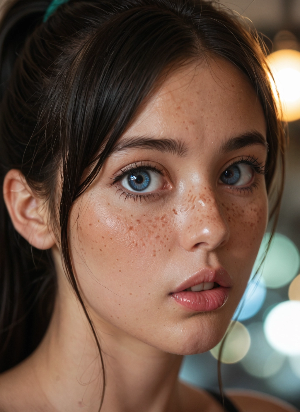 1girl, solo, blue eyes, freckles, realistic, ponytail · Yamete.gg