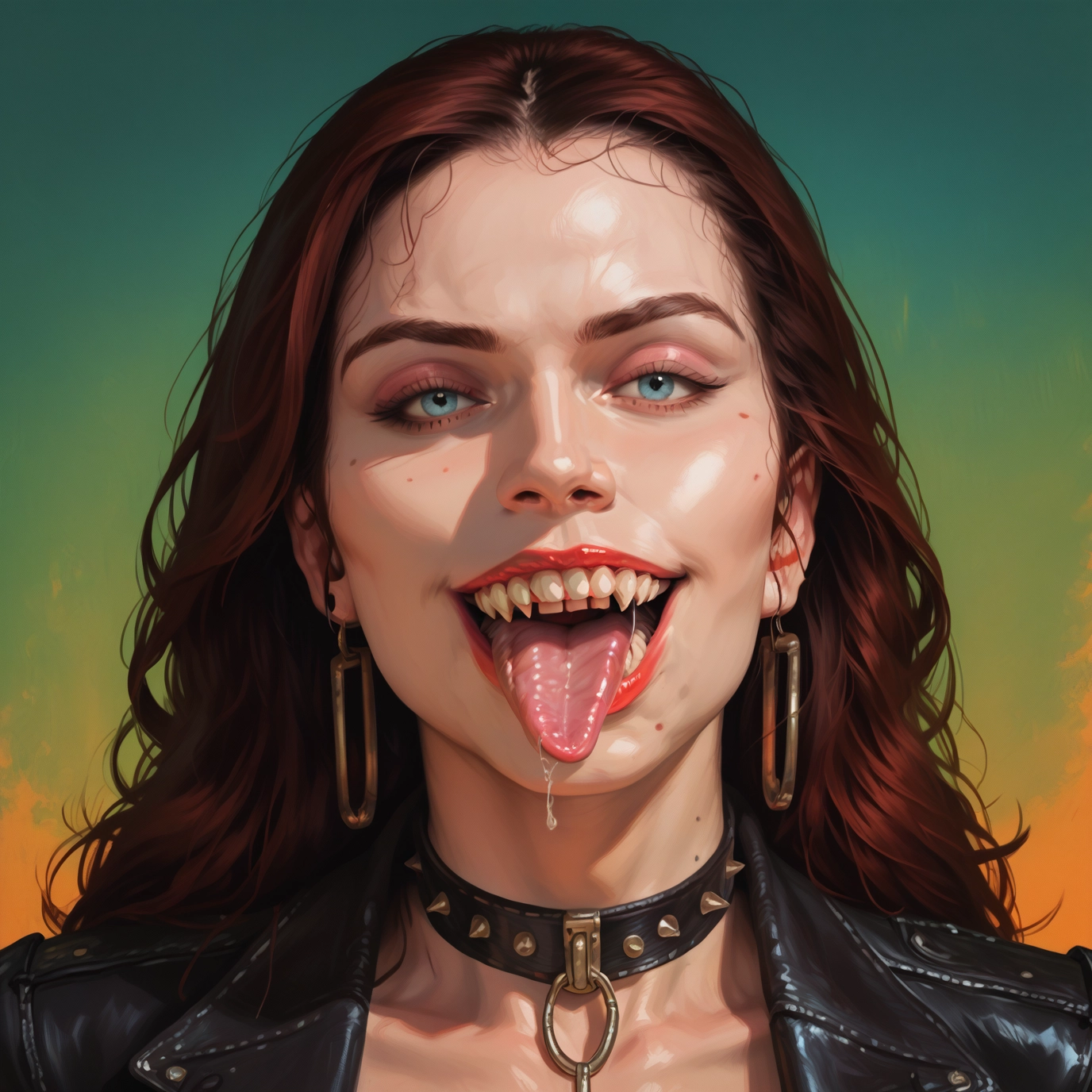 1girl, jewelry, solo, earrings, tongue, tongue out · Yamete.gg