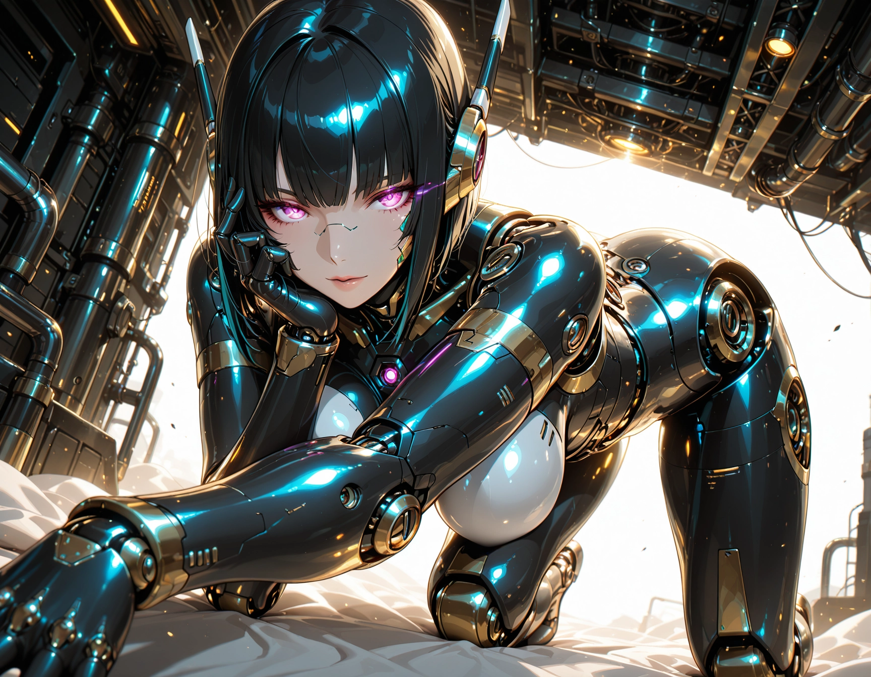 1girl, looking at viewer, solo, breasts, black hair, purple eyes · Yamete.gg