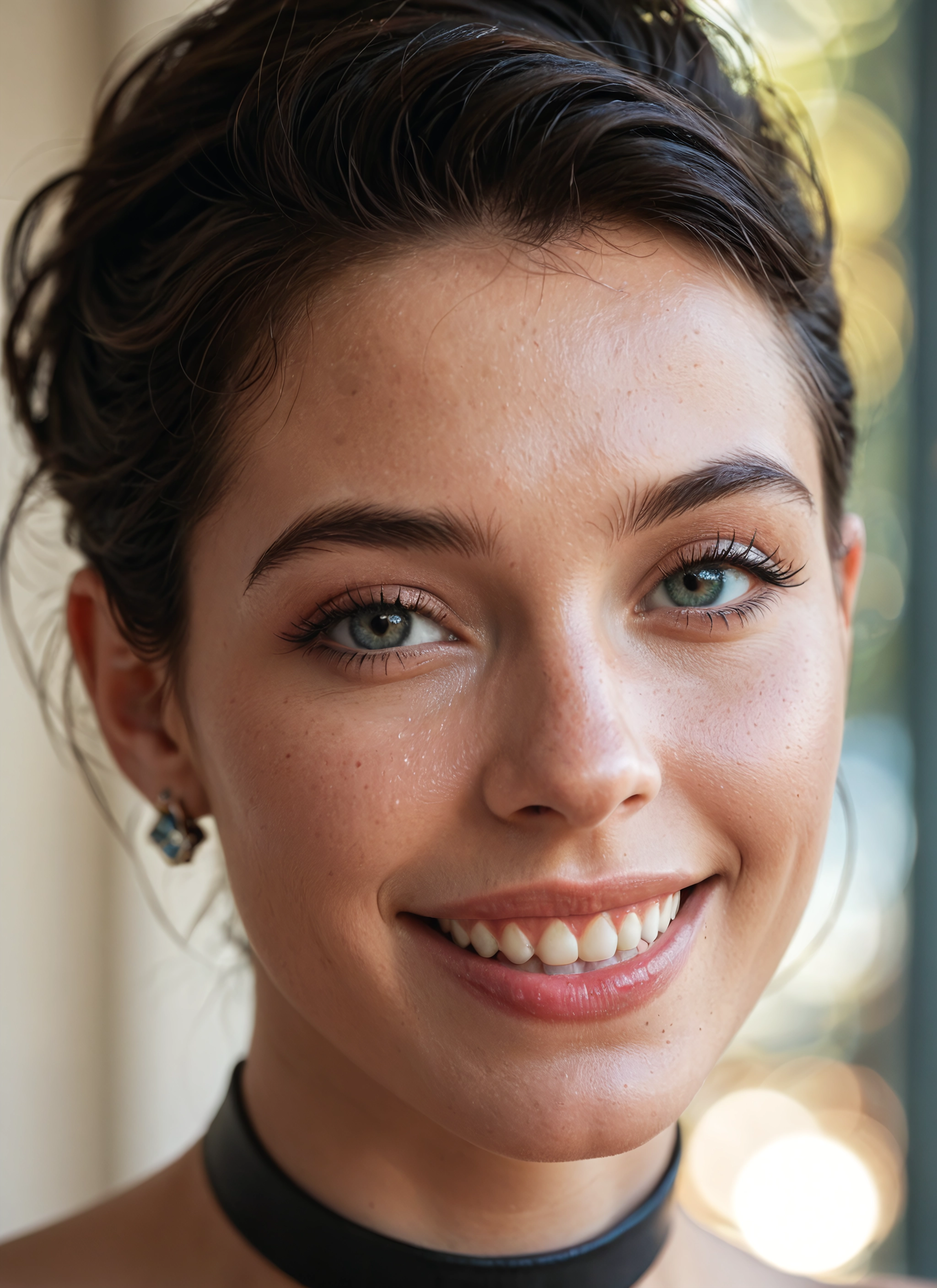 1girl, solo, jewelry, earrings, teeth, choker · Yamete.gg