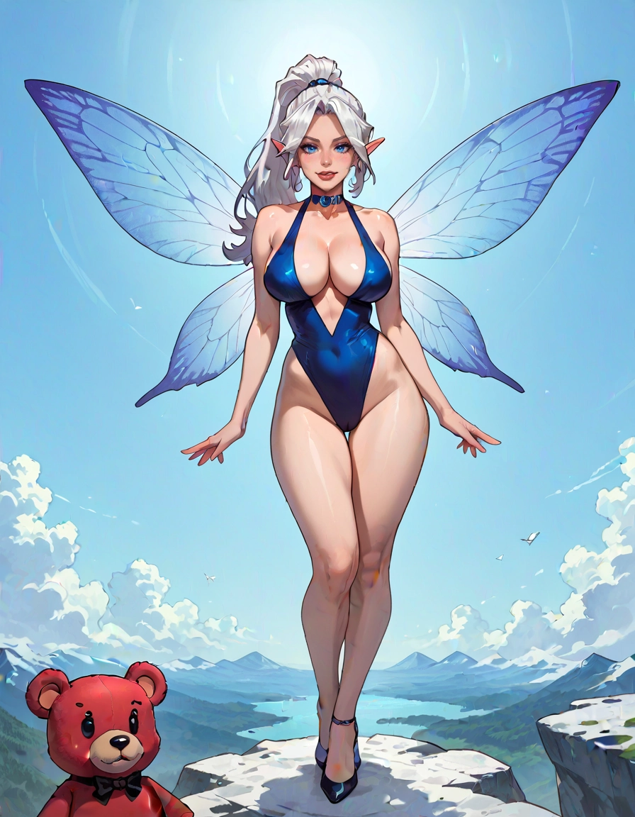 1girl, breasts, pointy ears, teddy bear, wings, stuffed animal · Yamete.gg