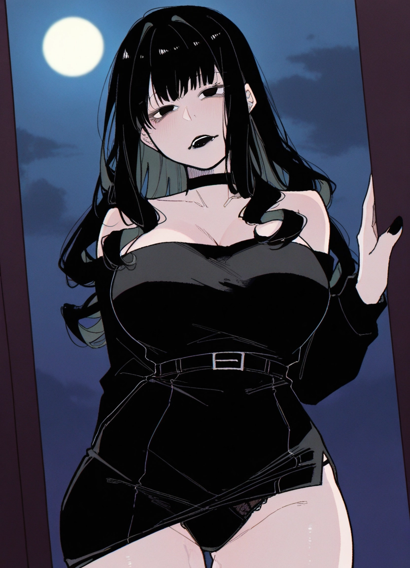 1girl, underwear, panties, breasts, moon, long hair · Yamete.gg