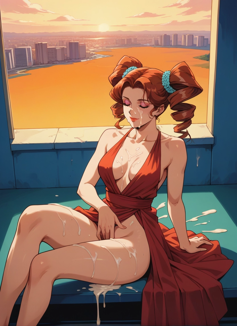 1girl, breasts, solo, dress, cum, sitting · Yamete.gg