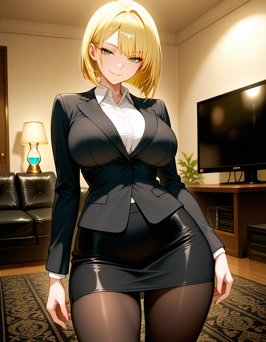 1girl, blonde hair, solo, breasts, pantyhose, skirt · Yamete.gg