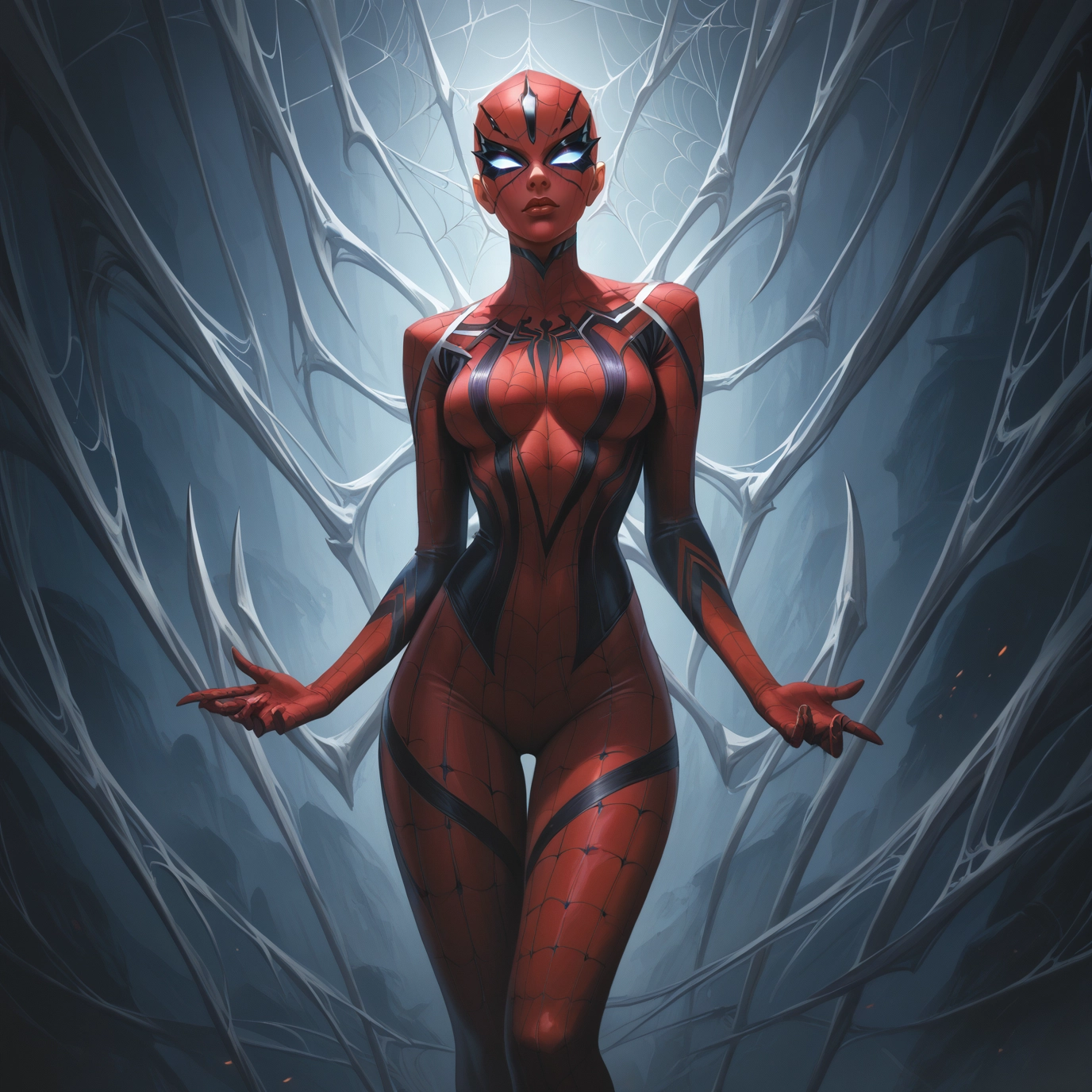 1girl, solo, breasts, silk, spider web, thigh gap · Yamete.gg