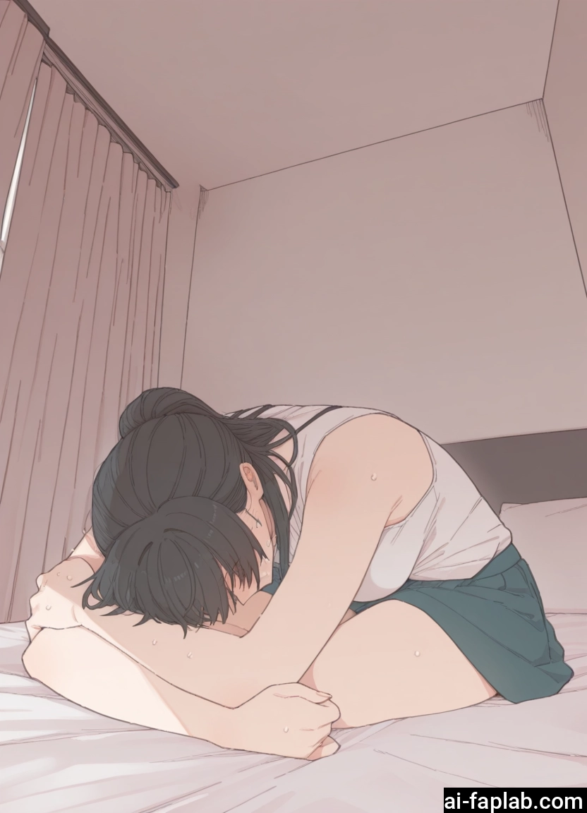 1girl, solo, black hair, skirt, sweat, curtains · Yamete.gg
