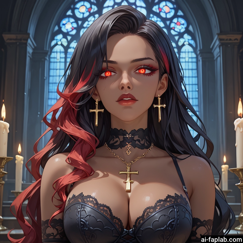 1girl, breasts, jewelry, earrings, cross, solo