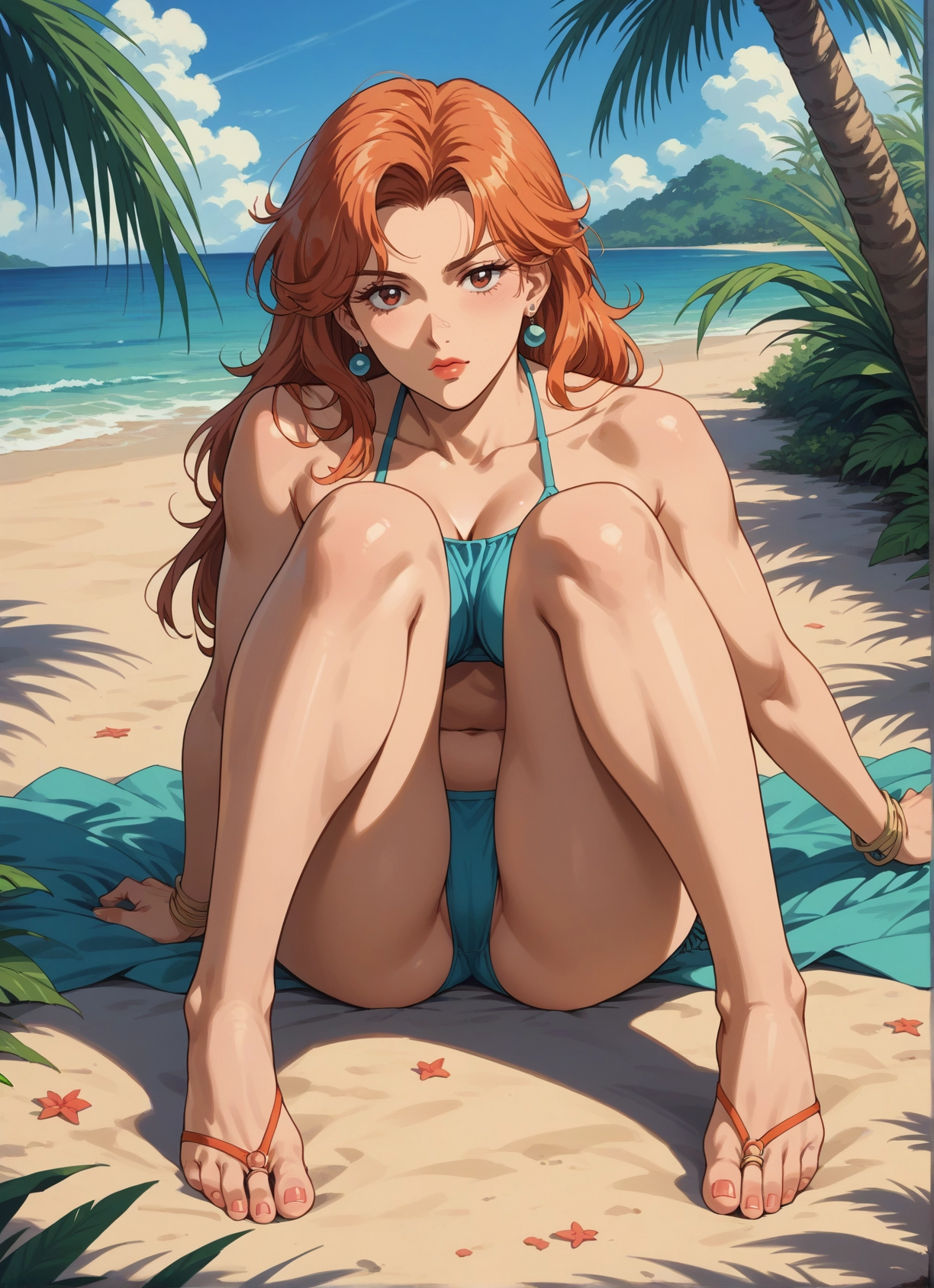 1girl, swimsuit, jewelry, bikini, earrings, beach · Yamete.gg