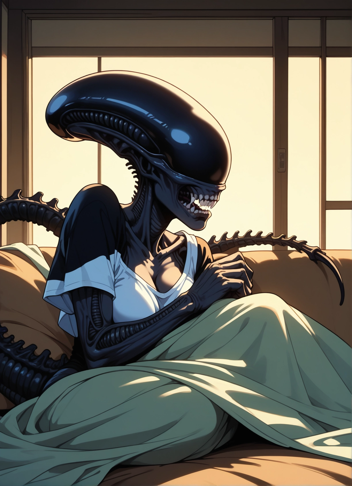 1girl, breasts, teeth, cleavage, solo, monster girl · Yamete.gg