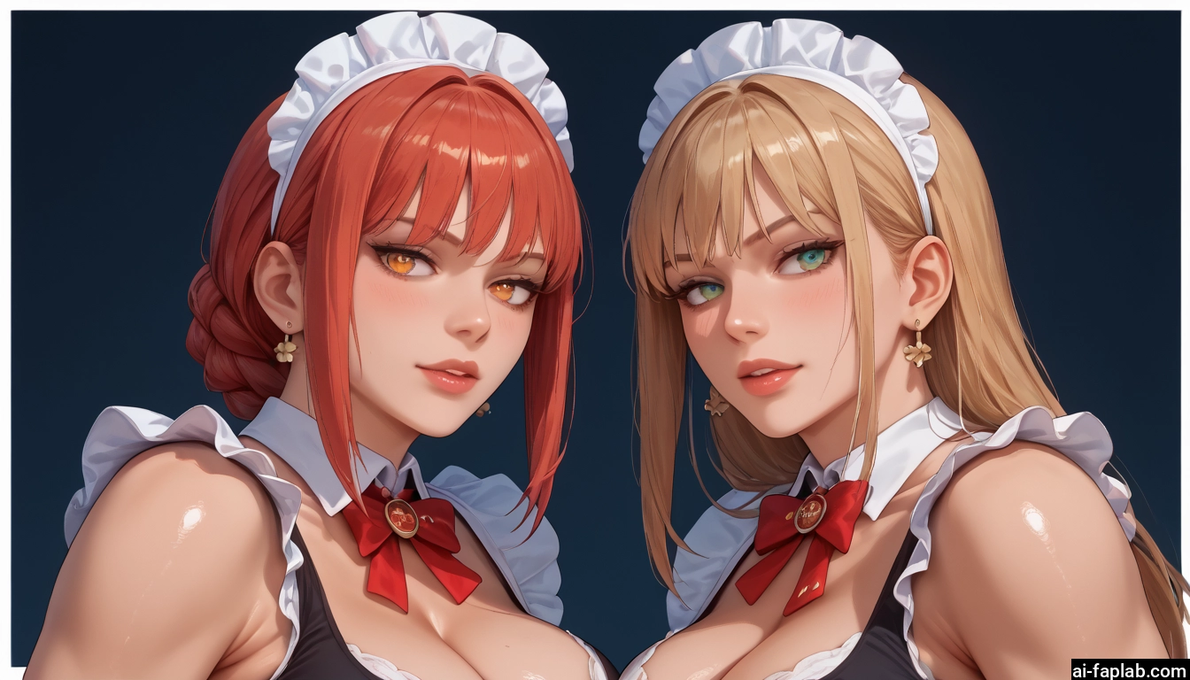 breasts, multiple girls, 2girls, maid headdress, jewelry, earrings · Yamete.gg