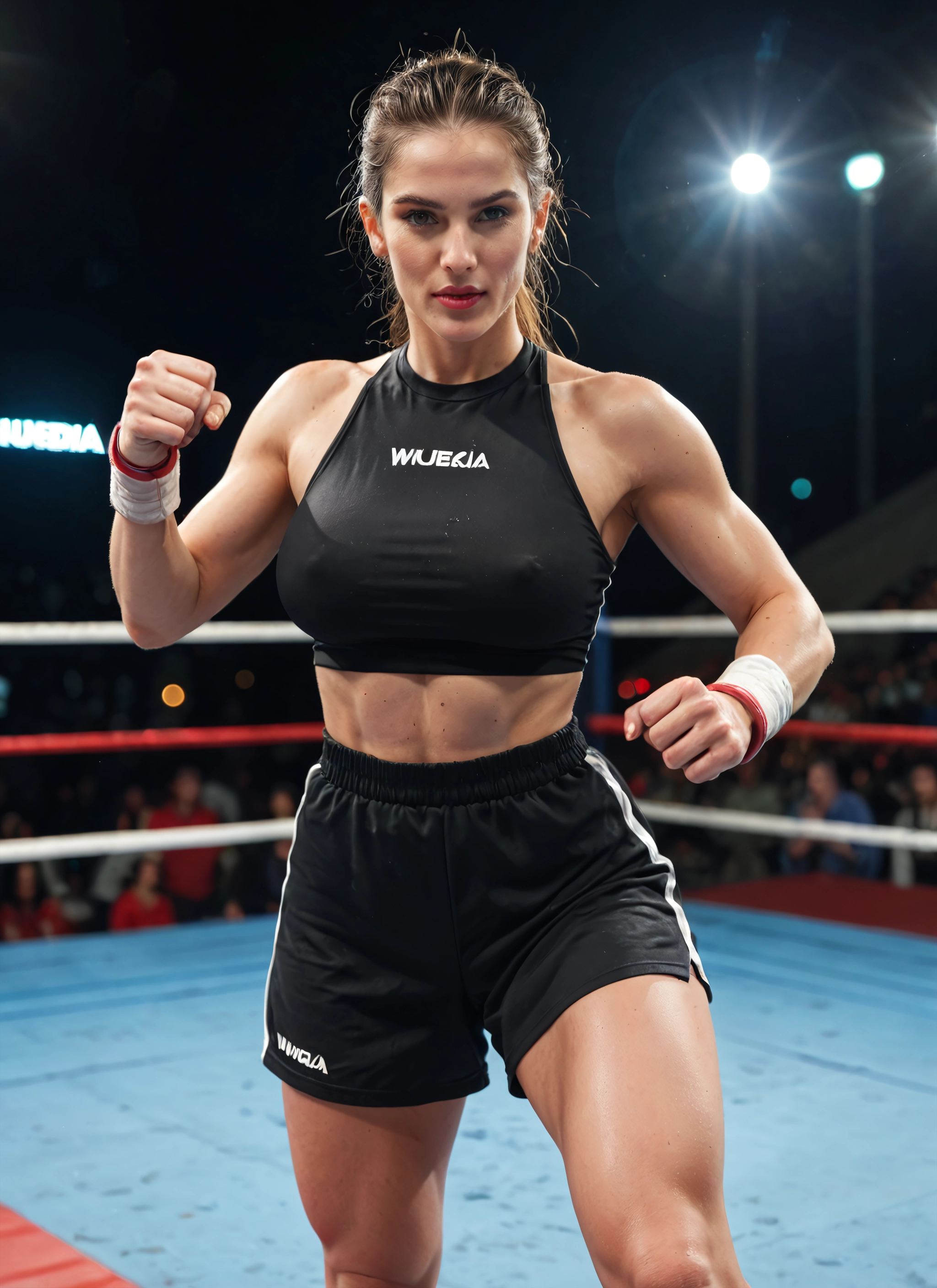 1girl, shorts, breasts, covered nipples, muscular, solo · Yamete.gg