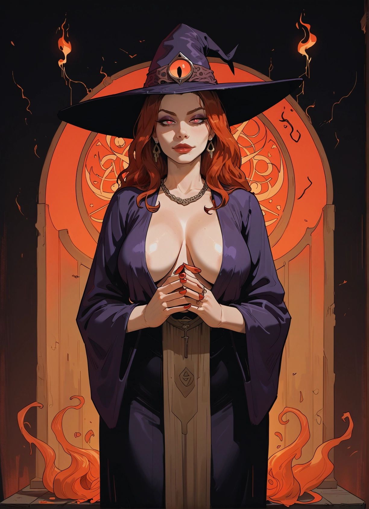 1girl, breasts, hat, witch hat, jewelry, earrings · Yamete.gg