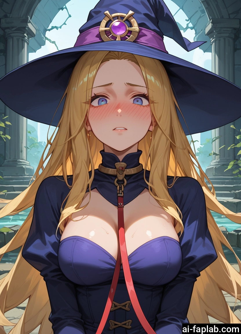 1girl, breasts, hat, long hair, witch hat, blonde hair · Yamete.gg