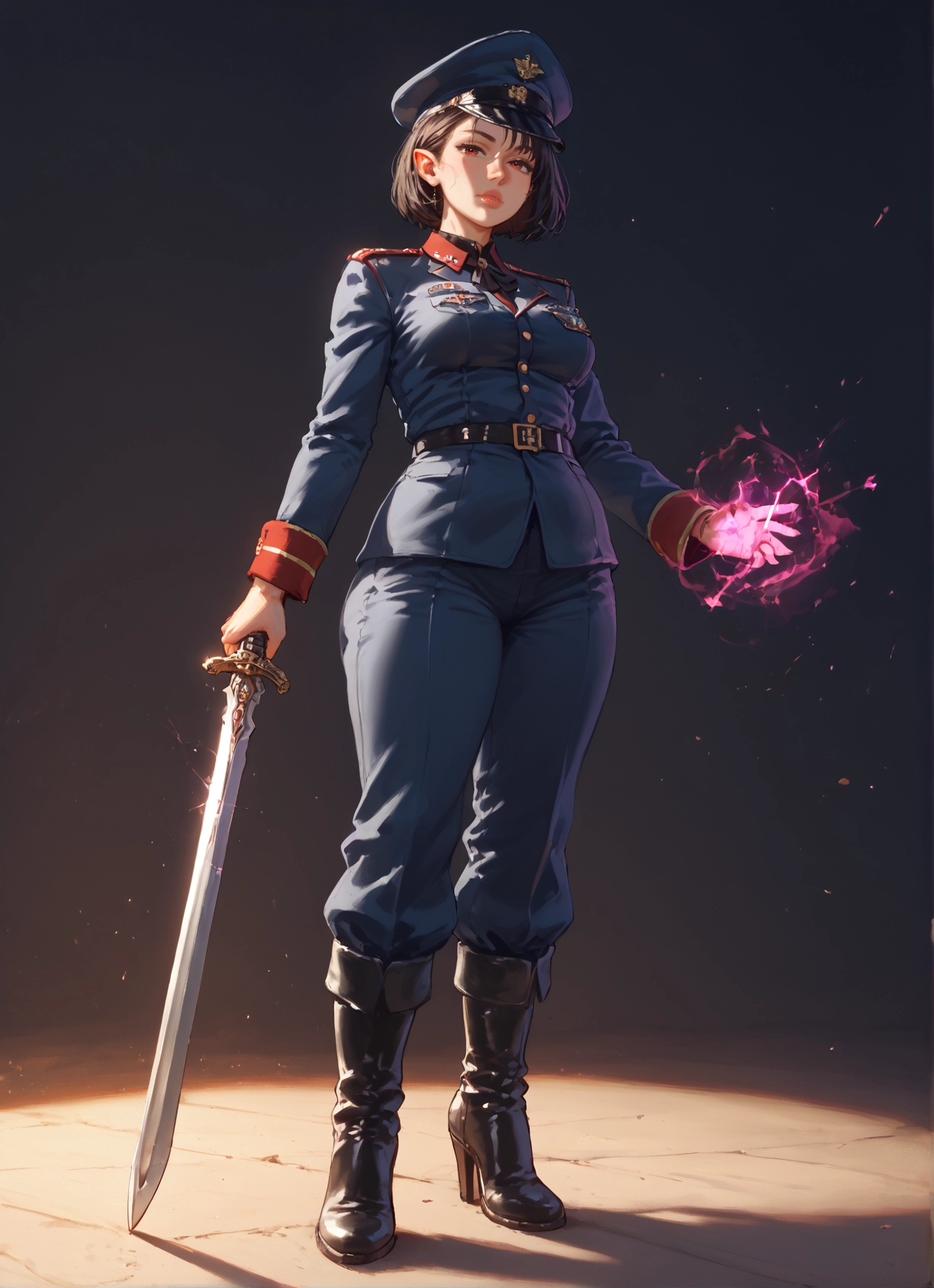 1girl, weapon, sword, solo, uniform, hat · Yamete.gg