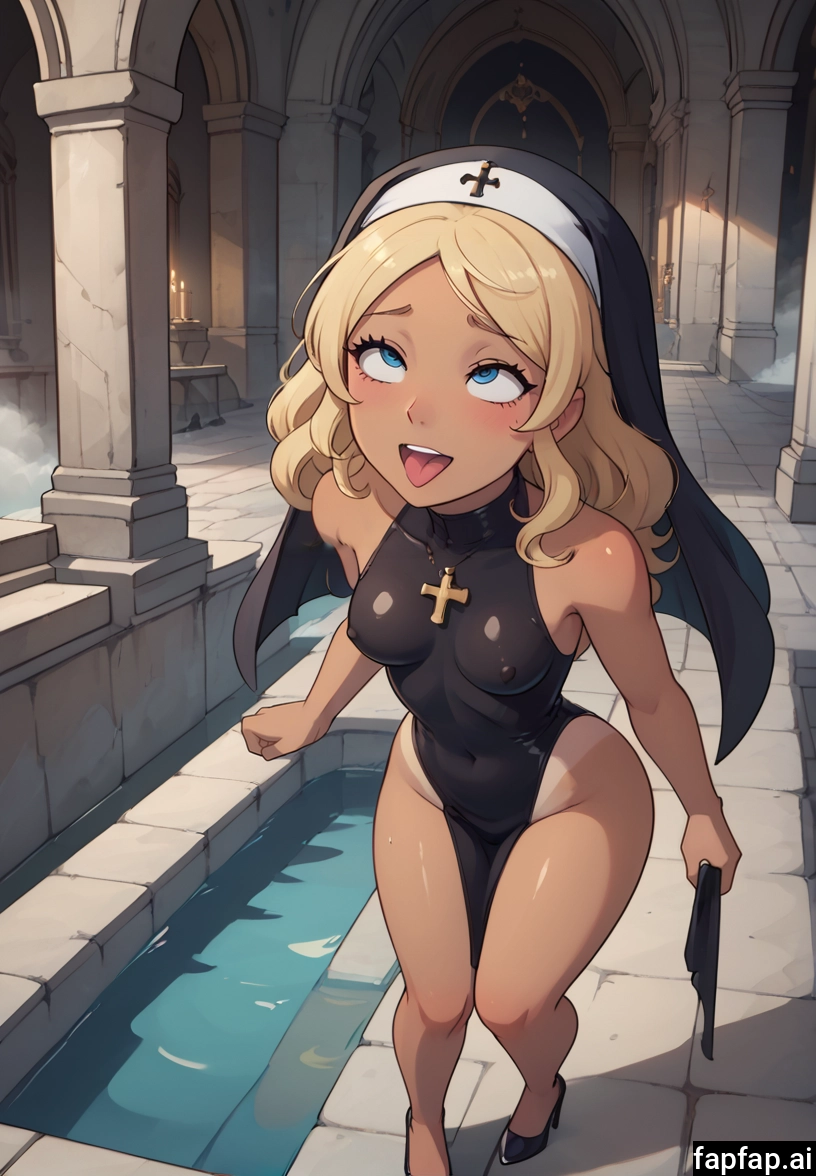1girl, breasts, blonde hair, nun, solo, looking up · Yamete.gg