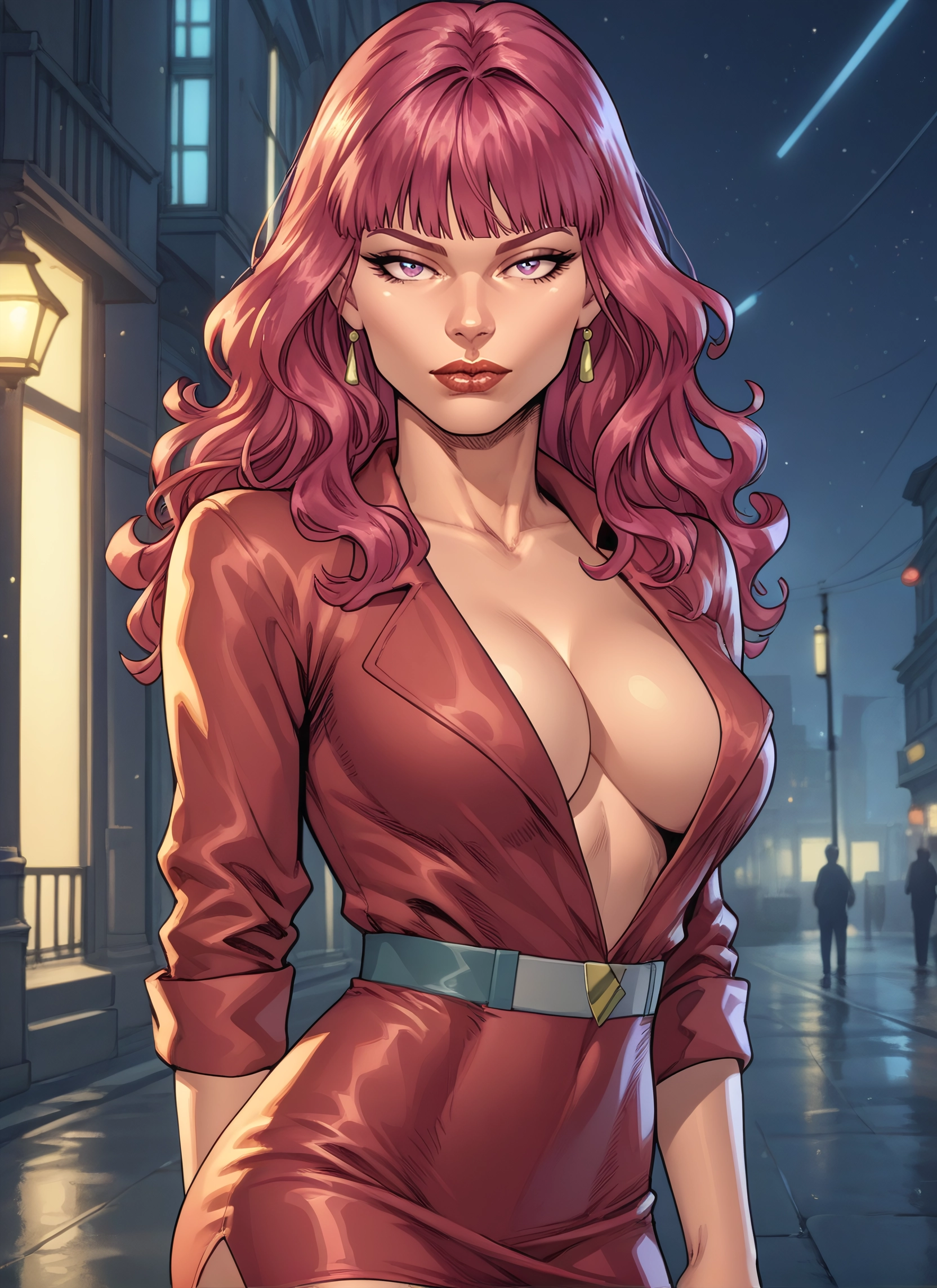breasts, jewelry, 1girl, earrings, pink hair, looking at viewer · Yamete.gg