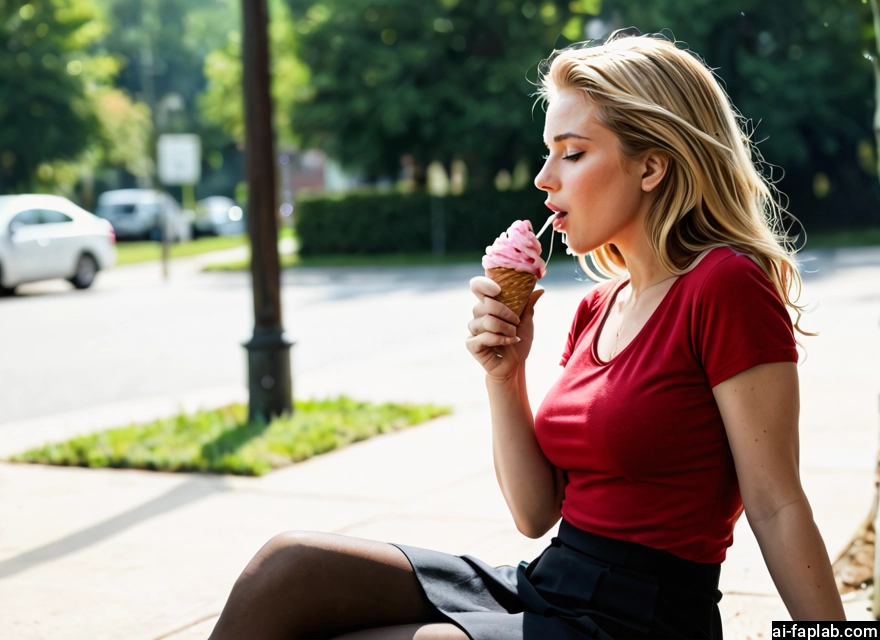 1girl, food, skirt, ice cream, solo, motor vehicle · Yamete.gg