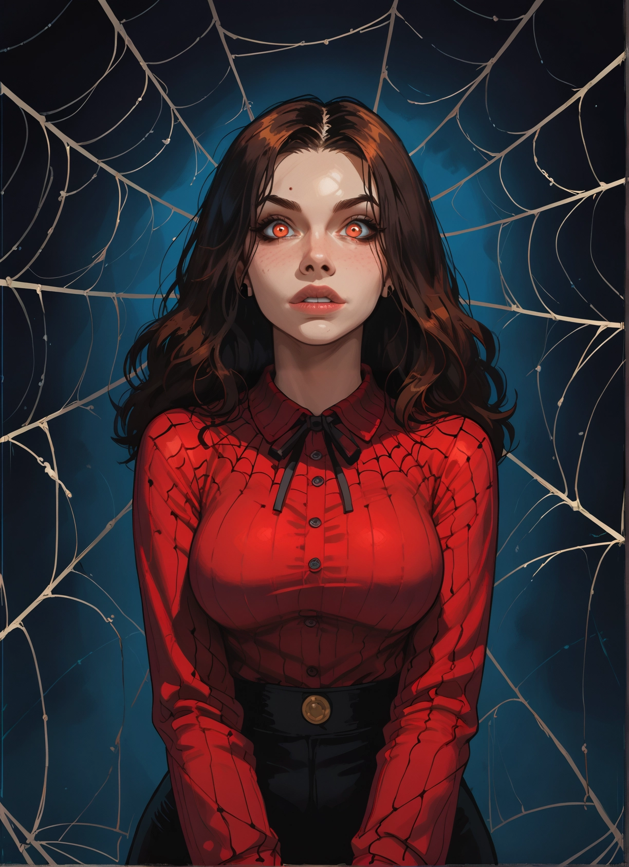 1girl, solo, silk, spider web, brown hair, breasts · Yamete.gg