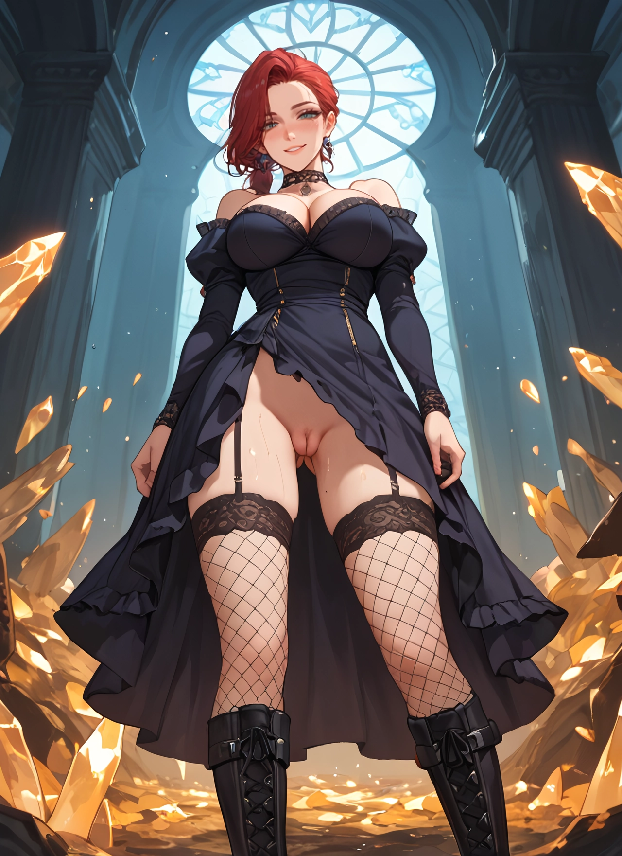 1girl, breasts, pussy, solo, boots, dress · Yamete.gg