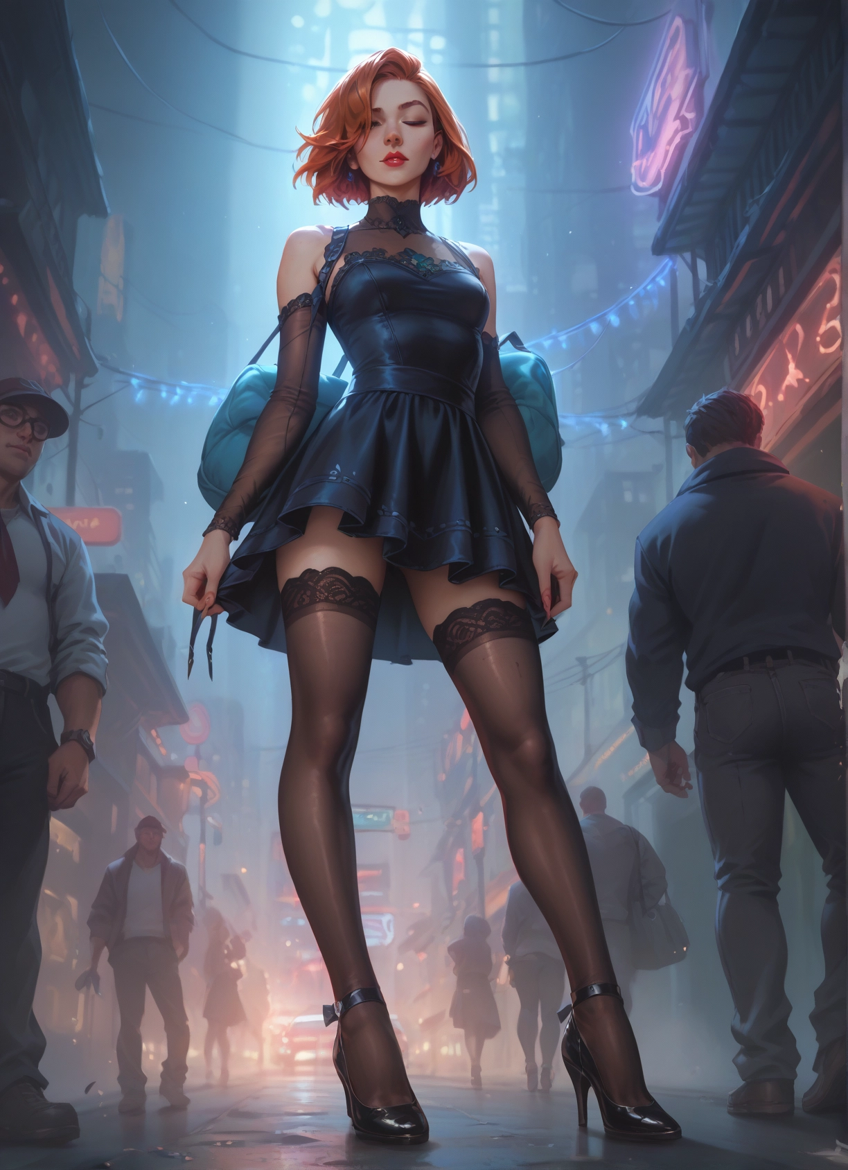 thighhighs, dress, 1girl, high heels, bag, jewelry · Yamete.gg