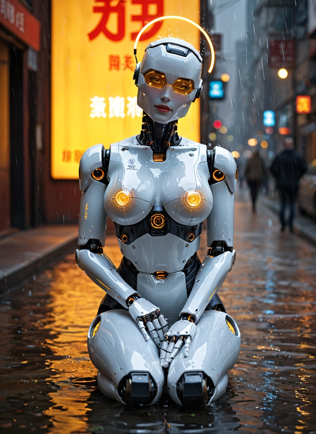 1girl, rain, breasts, solo, robot joints, joints · Yamete.gg