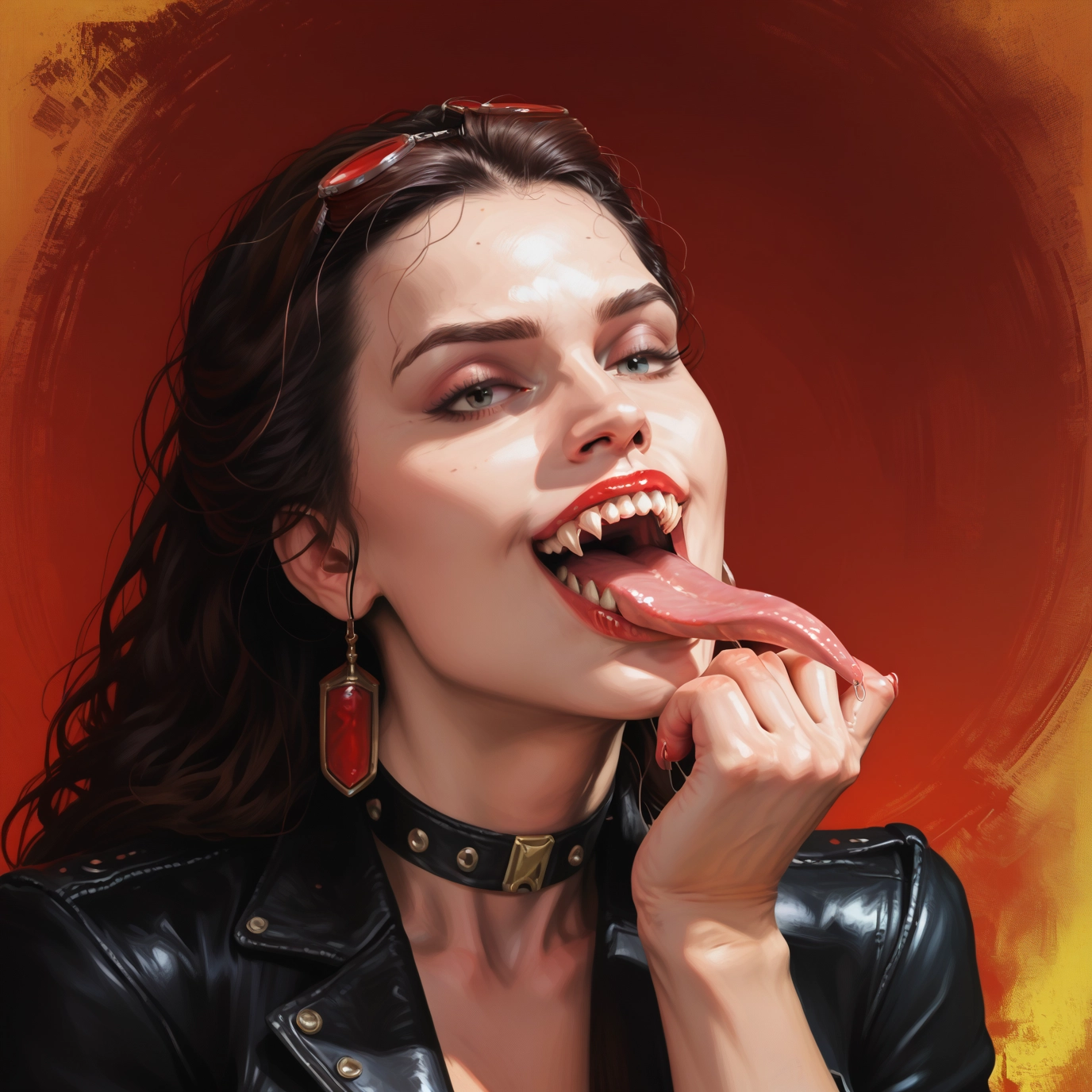 1girl, solo, tongue, tongue out, jewelry, teeth · Yamete.gg