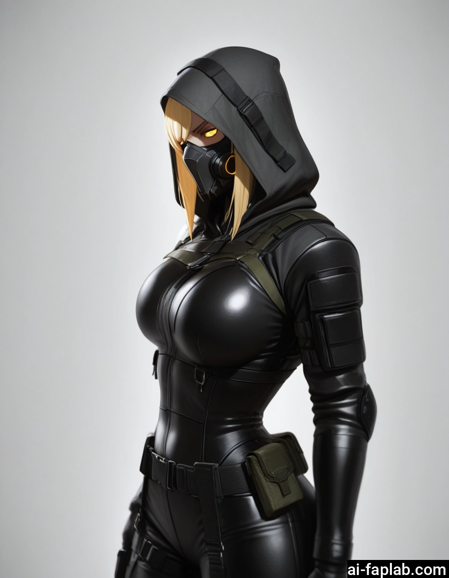1girl, solo, blonde hair, yellow eyes, mask, breasts · Yamete.gg