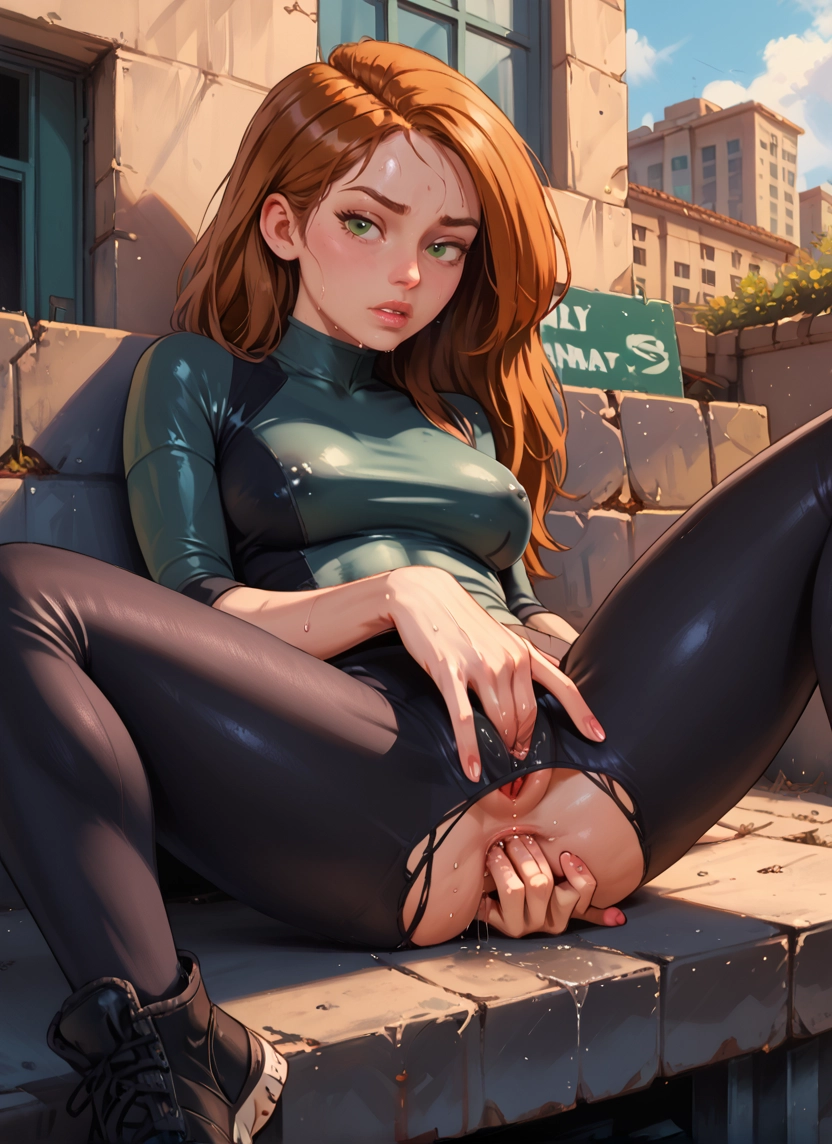 1girl, solo, green eyes, torn clothes, pussy, spread legs · Yamete.gg