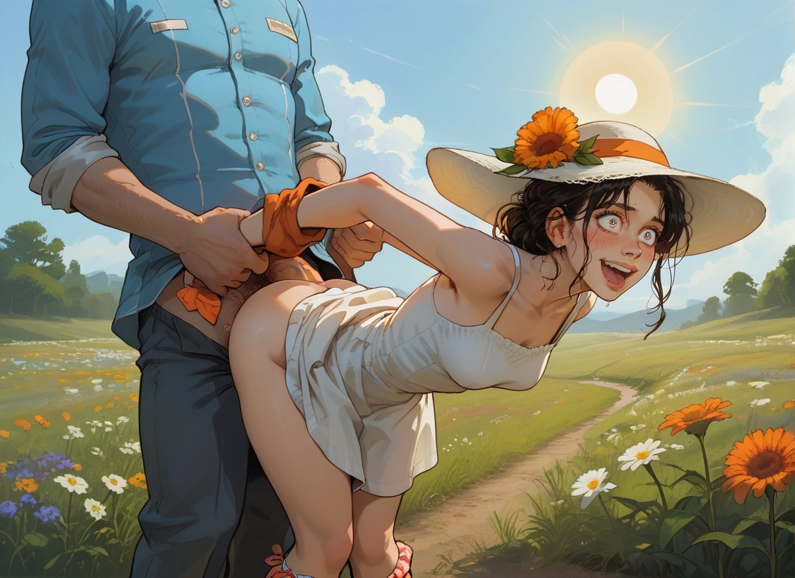 1girl, 1boy, flower, outdoors, hetero, dress · Yamete.gg