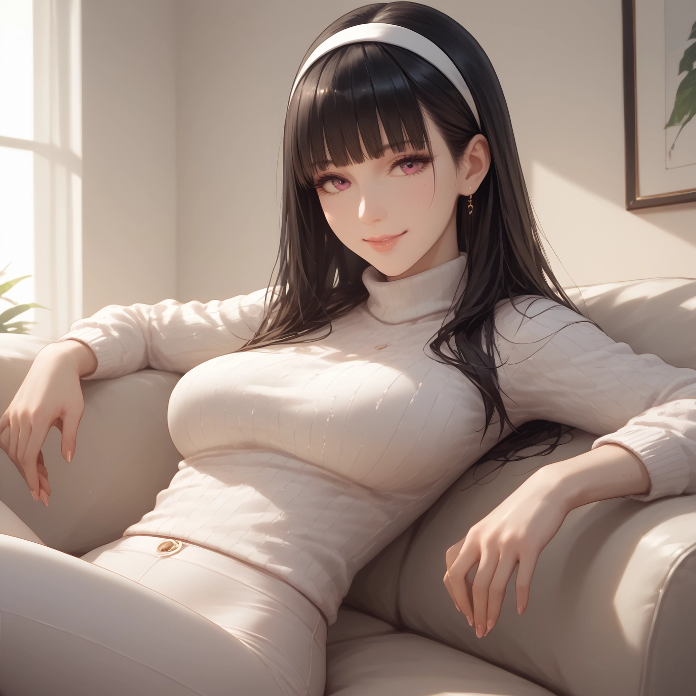 1girl, breasts, sweater, solo, jewelry, earrings · Yamete.gg