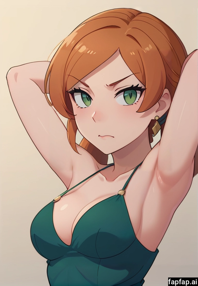 1girl, breasts, solo, armpits, green eyes, cleavage · Yamete.gg