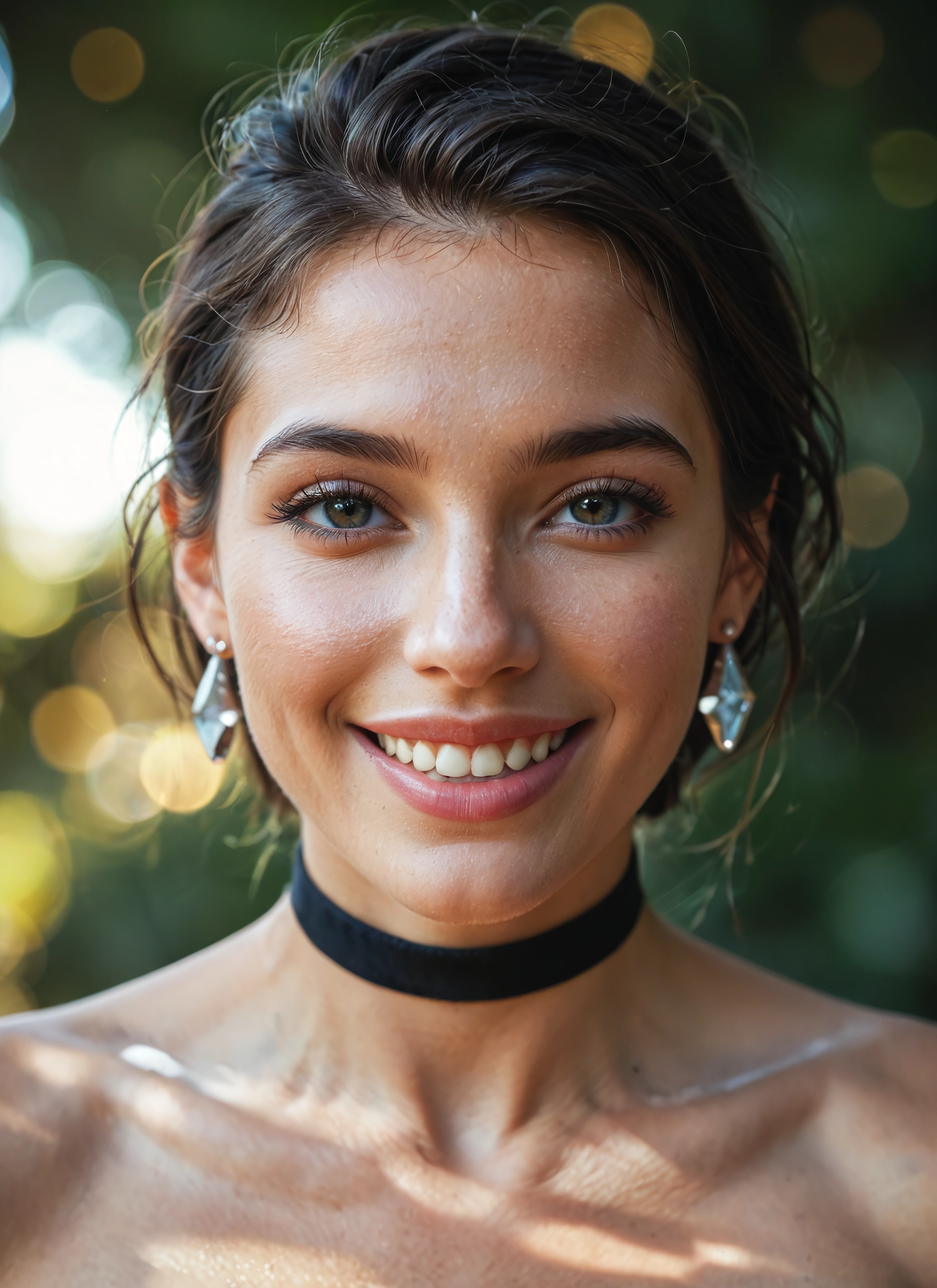 solo, 1girl, jewelry, earrings, choker, smile · Yamete.gg