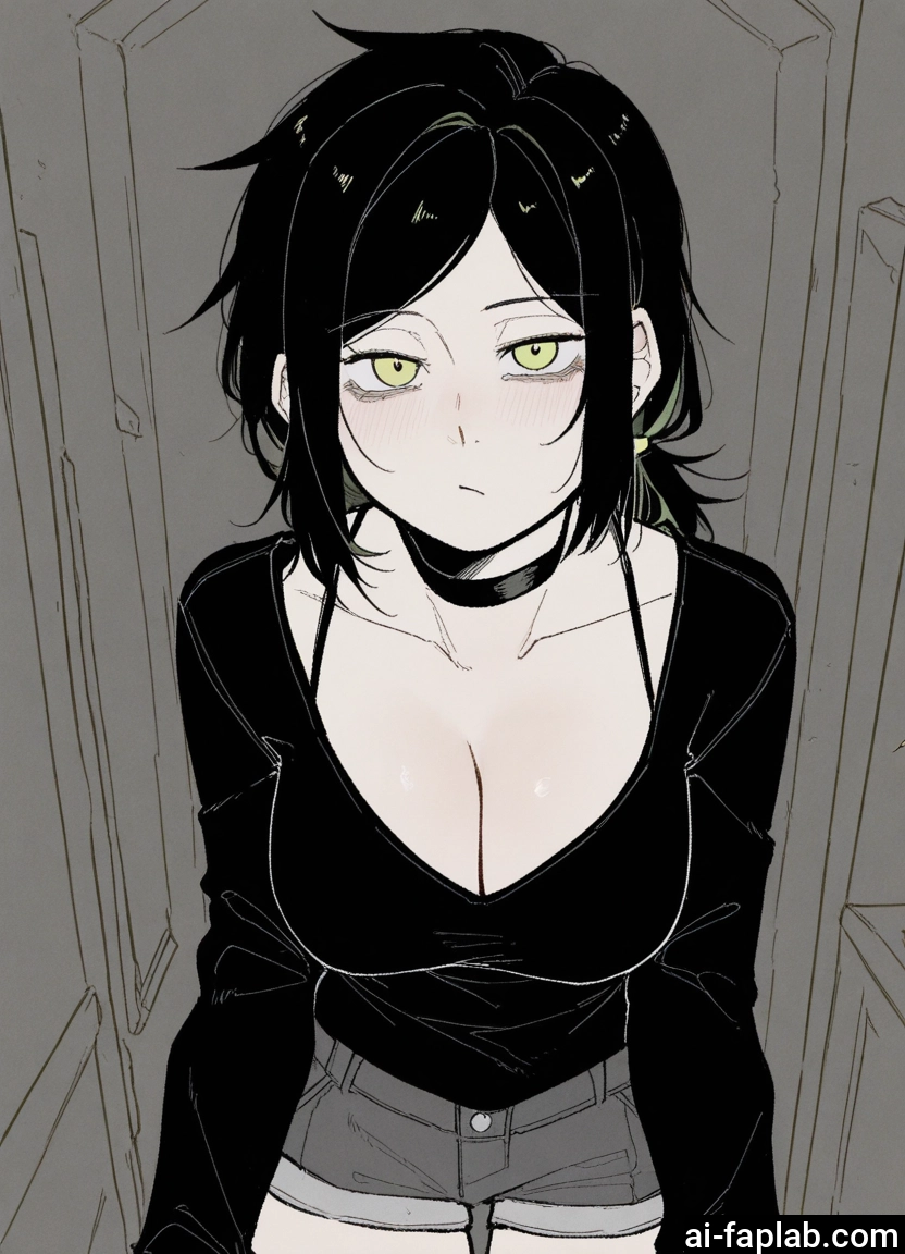 1girl, breasts, cleavage, shorts, solo, choker · Yamete.gg