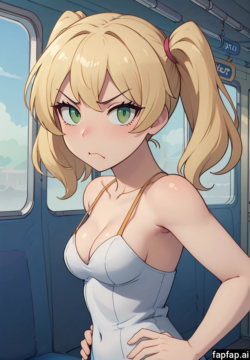 1girl, breasts, blonde hair, hands on hips, green eyes, twintails · Yamete.gg