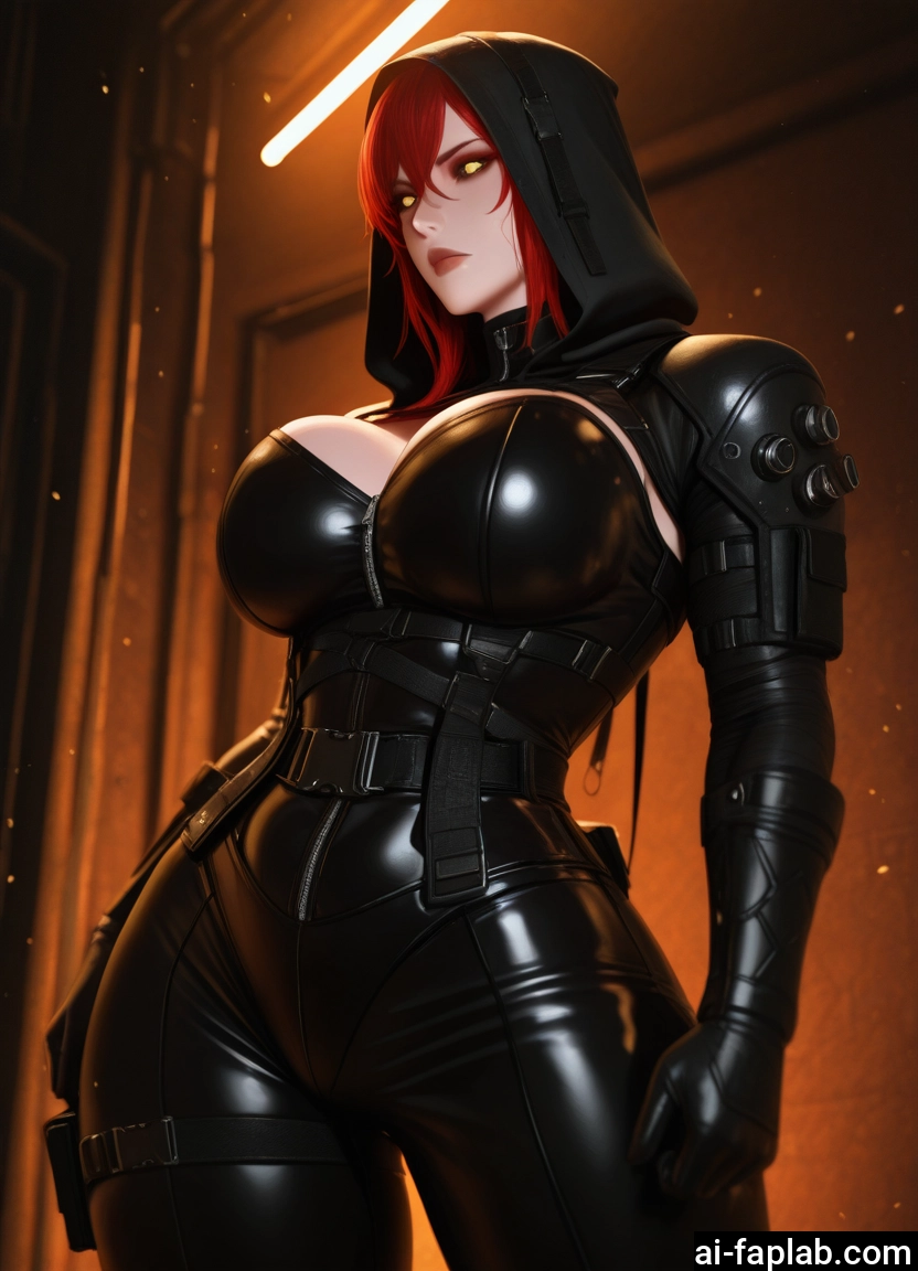 1girl, breasts, red hair, bodysuit, hood, large breasts · Yamete.gg